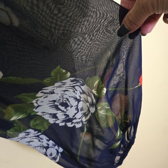 Club Monaco Abbygail Silk Floral Dress Navy Multicolor Size 4 - Picture 6 of 9